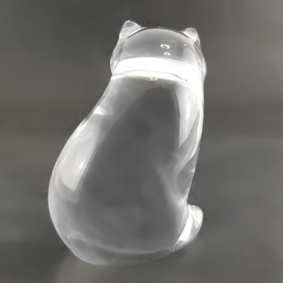 Art Glass Chubby Cat Figurine Clear Crystal Hand Blown Bubbles 3.75"T - Picture 3 of 10